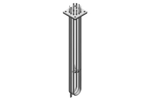 Heizelement von Bosch mit mehrfach gebogenen Rohren und einer Montageplatte oben. Geeignet für verschiedene Heizsysteme.